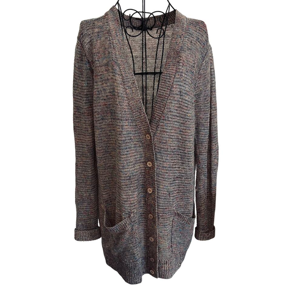 Theyskens Theory Linen Silk Marled Knit Cardigan Sweater V-Neck Preppy Classic S